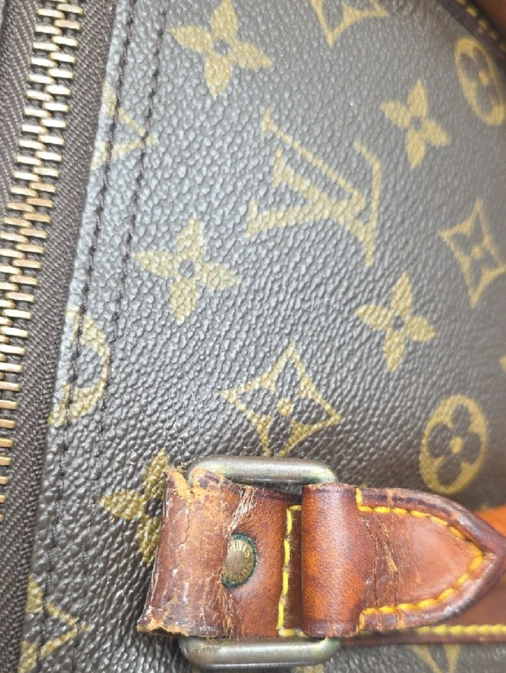 Vintage Louis Vuitton Keepall 60 Brown Monogram Duffel Bag with Leather Trim